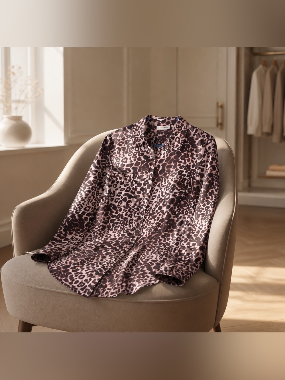 Studio Works Medium Leopard Print Button Down polyester Blouse